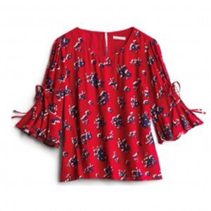 Skies Are Blue Red Floral Blouse